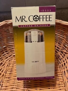 Mr. Coffee White Coffee Grinder - Compact Electric Grinder Deep Lid and Chamber.